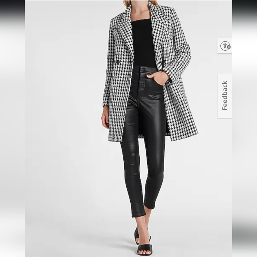 Express Women's Houndstooth Boucle Double Breasted Car Coat Size XS